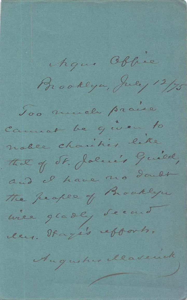 Augustus Maverick Brooklyn Argus Newspaper Editor Autograph Signed Letter 1875