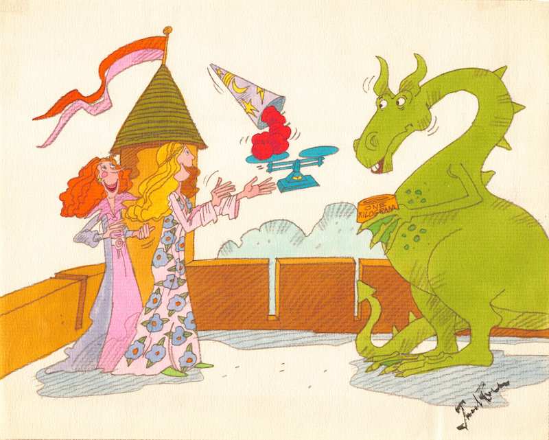 Princess and the Dragon Original Signed Watercolor Illustration Art Set by Jack Rosen