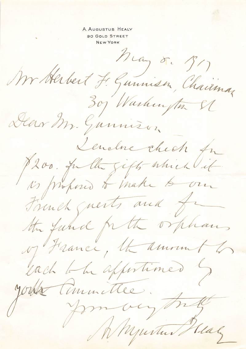 Aaron Augustus Healy - Sargent Art Collector Autograph Signed Letter 1917