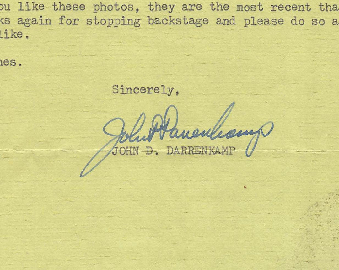 John Darrenkamp Baritone Othello Opera Singer Autograph Signed Letter 1982