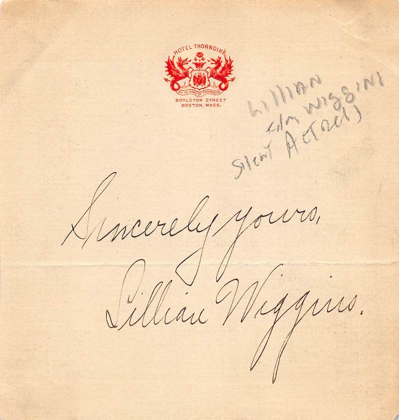 Lillian Wiggins Worth Early Silent Film Movie Actress Autograph Signature