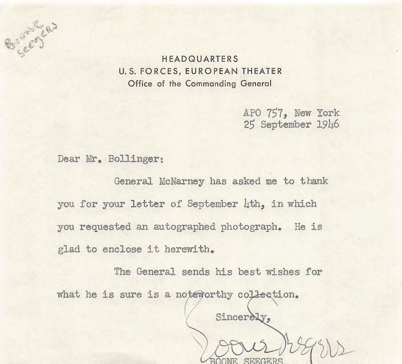 Boone Seegers WWII Distinguished Flying Cross Autograph Signed Letter 1946