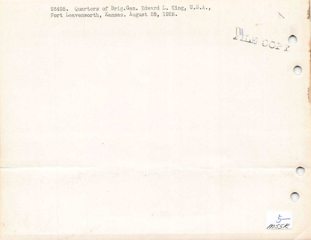 Fort Leavenworth KS General King's Quarters Vintage 1930s Military File Photo