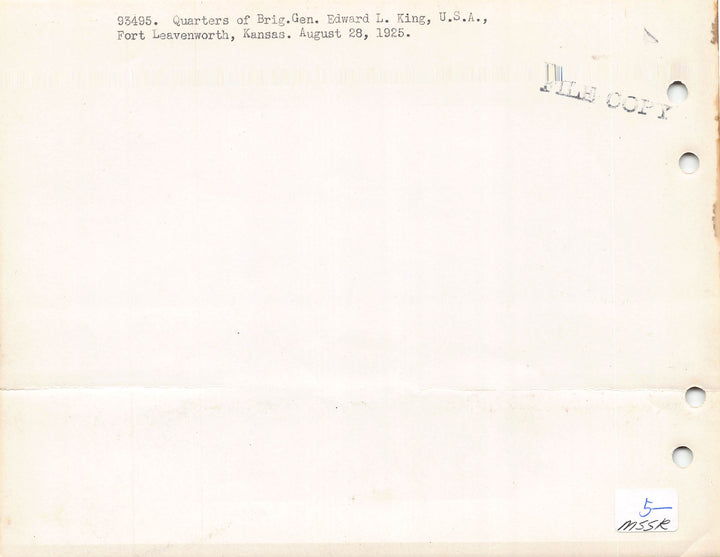 Fort Leavenworth KS General King's Quarters Vintage 1930s Military File Photo