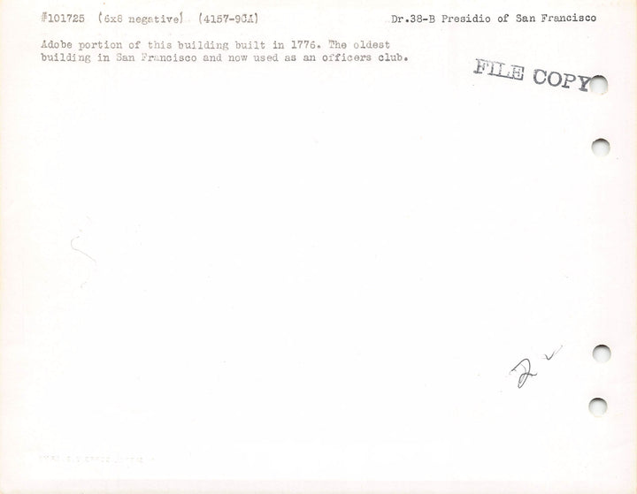 Presidio Officers Club San Francisco Vintage 1930s Military File Photo