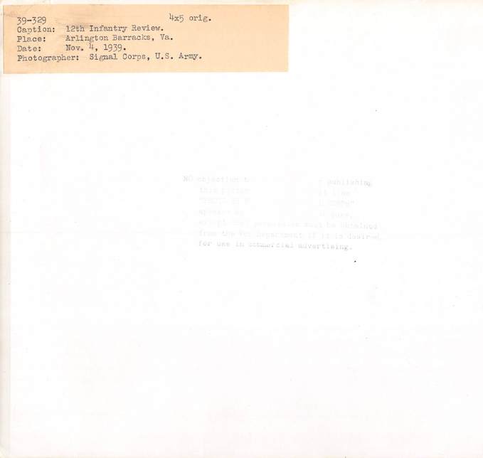 12th Infantry Arlington Virginia US Army Signal Corps Military File Photo 1939