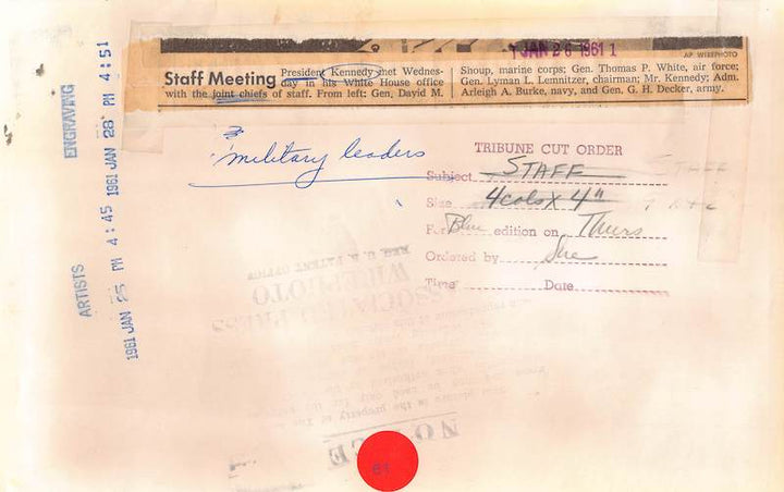 President John F Kennedy JFK Joint Chiefs Meeting Vintage Political Press Photo 1961