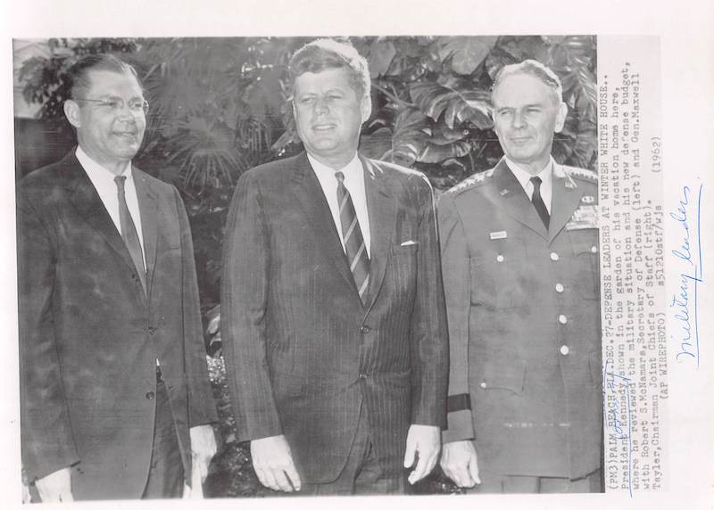 President John F Kennedy JFK and Robert McNamara Vintage Political Press Photo 1962