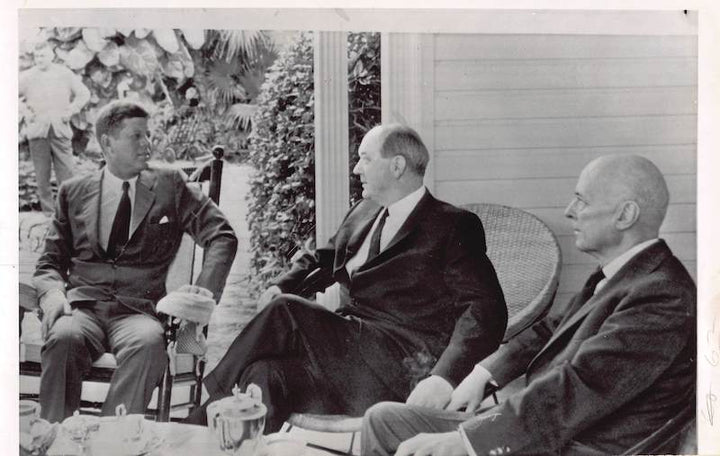 President John F Kennedy JFK and Dean Rusk Vintage Political Press Photo 1963