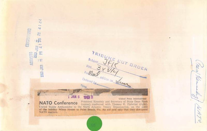 President John F Kennedy JFK and Dean Rusk Vintage Political Press Photo 1963