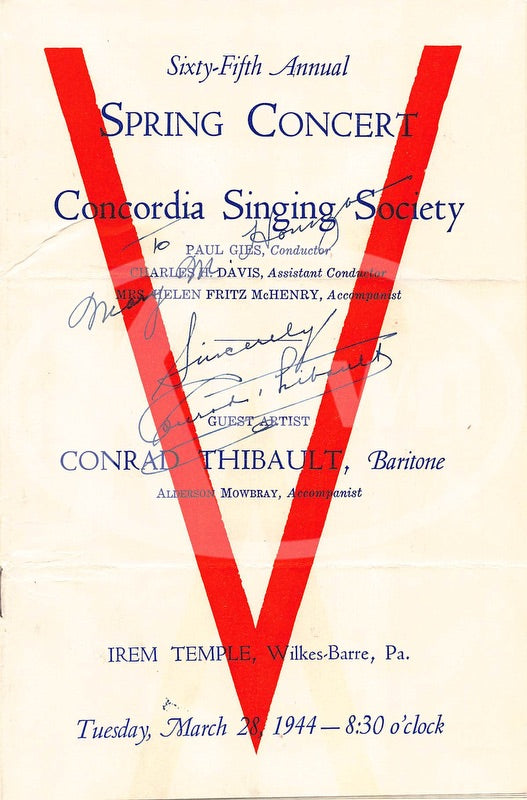 Conrad Thibault Baritone Singer Autograph Signed WWII Victory Concert Program