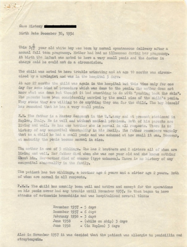 Dr. Robert Gross Boston Pediatric Surgeon USN Sex Change Letter 1958