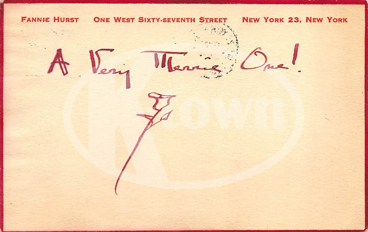 Fannie Hurst Jewish Author & Friend of Eleanor Roosevelt Vintage Signed Note