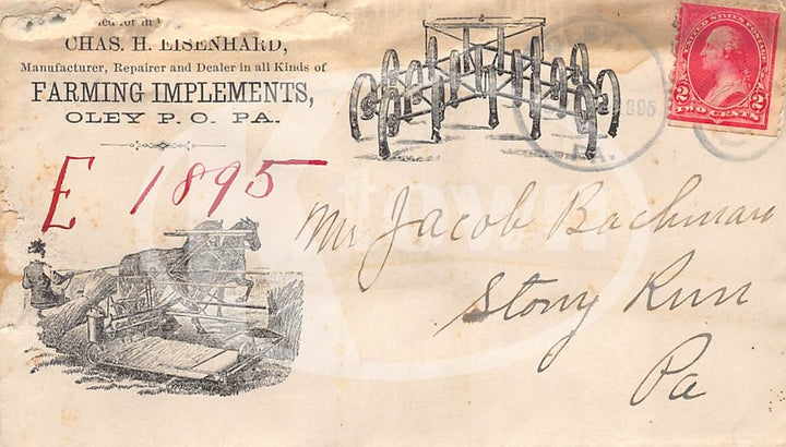 Eisenhard Farm Equipment Oley Berks Pennsylvania Antique Postal Mail Cover 1895