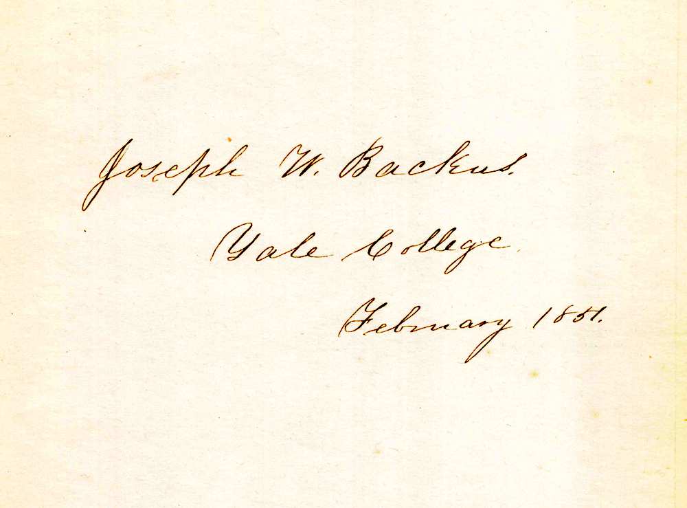 Joseph Wolcott Backus Norwich CT Hospital Founder Autograph Signature 1851