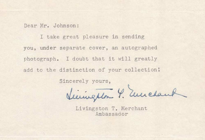 Livingston Merchant US Ambassador Autograph Signed Embassy Letter 1957