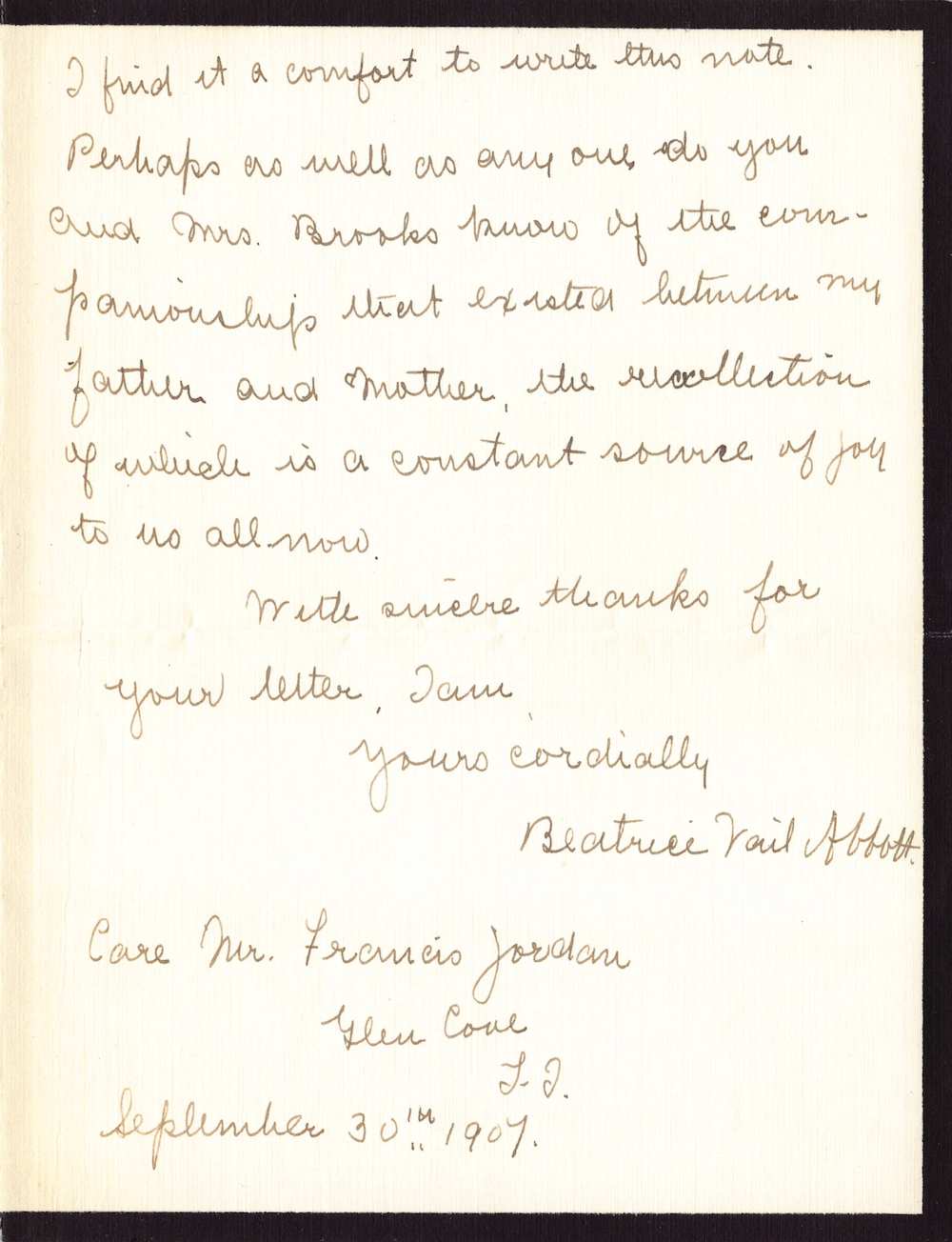 Beatrice Vail Abbott American Tract Society Autograph Signed Letter 1907