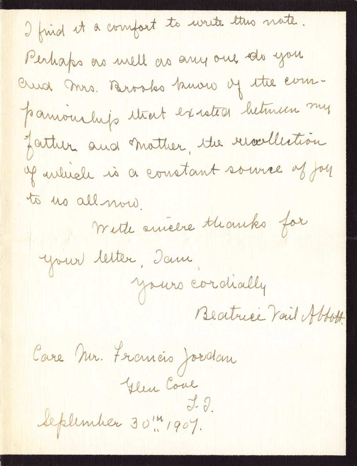 Beatrice Vail Abbott American Tract Society Autograph Signed Letter 1907