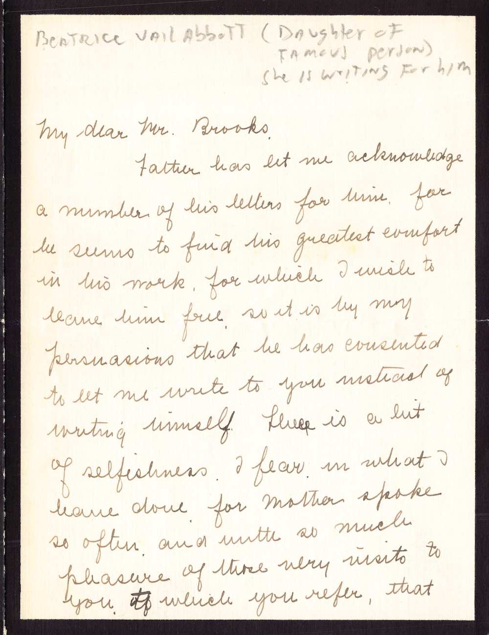 Beatrice Vail Abbott American Tract Society Autograph Signed Letter 1907