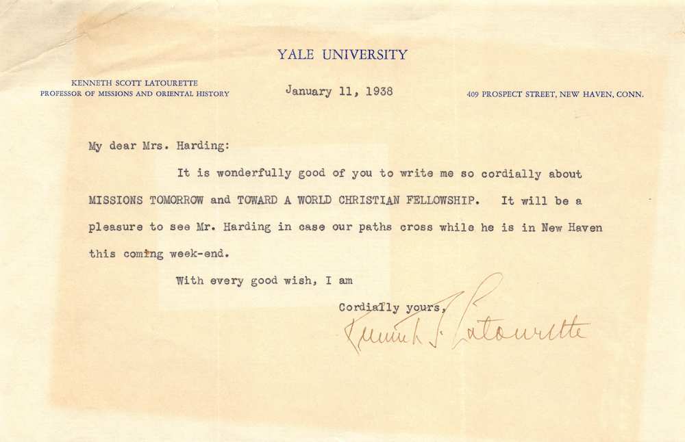 Kenneth Latourette Yale Christian Historian Autograph Signed Letter 1938