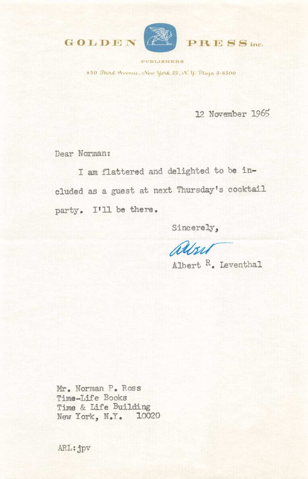 Albert Leventhal Golden Press Publisher Vintage Autograph Signed Letter 1965