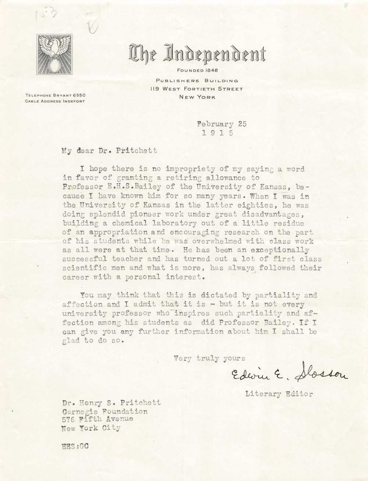 Edwin Emery Slosson Science Service Chemist Antique Autograph Signed Letter 1915