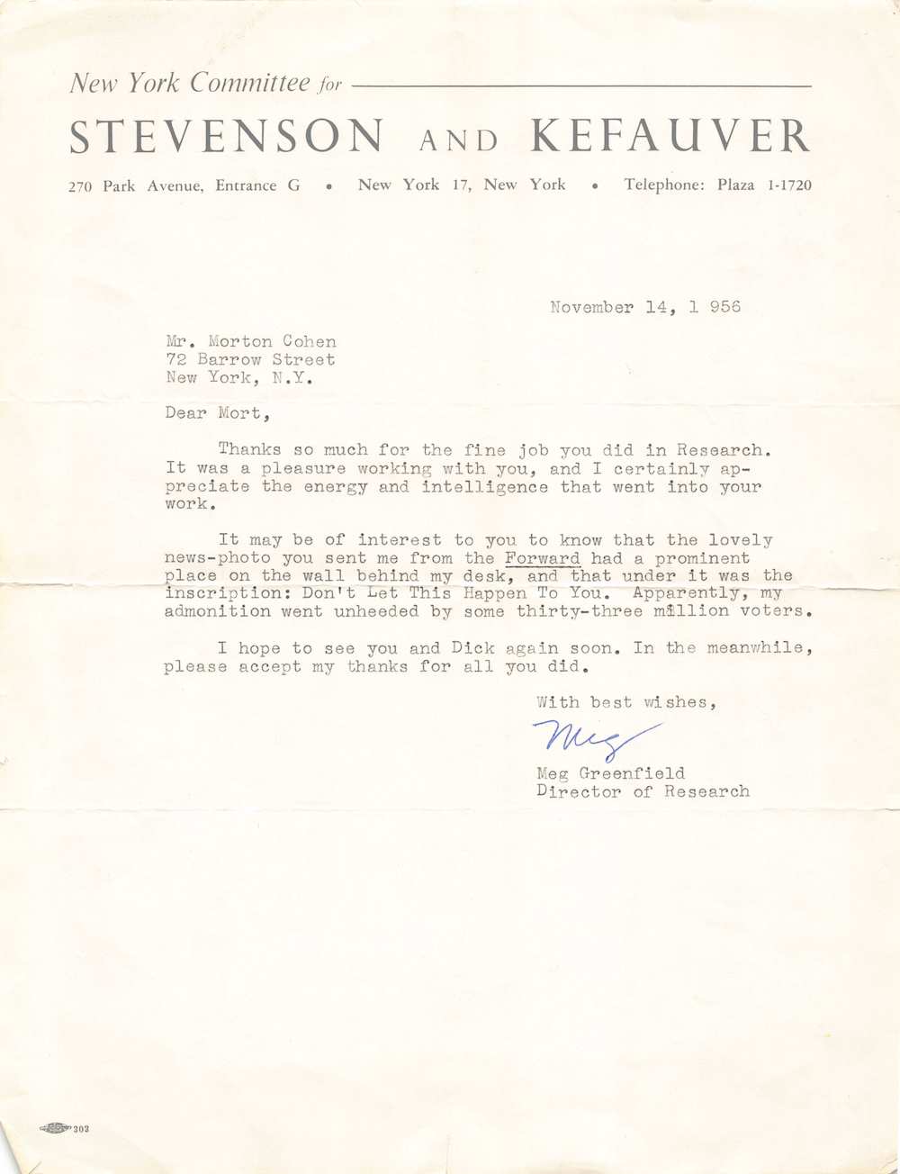 Meg Greenfield Washington Post Journalist Autograph Signed Letter 1956