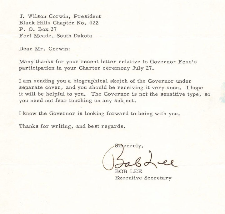 South Dakota Executive for Governor Joe Foss Autograph Signed Letter 1956