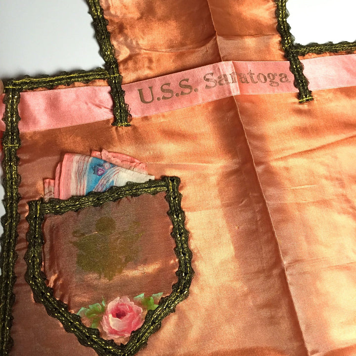 USS Saratoga WWII Battleship Rare Vintage Sweetheart Homefront Souvenir Apron