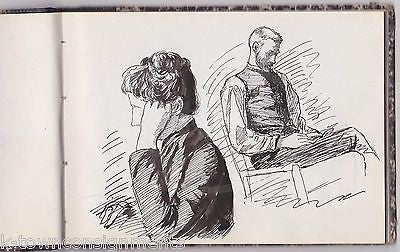 ANTIQUE PORTRAITS & COMIC CARTOONS ORIGINAL ANTIQUE INK DRAWINGS SKETCH BOOK LOT - K-townConsignments
