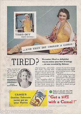 GEORGIA COLEMAN OLYMPIC DIVING CHAMPION VINTAGE CAMEL CIGARETTES ADVERTISING '35 - K-townConsignments