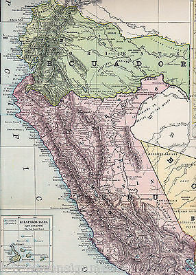Ecuador Bolivia Peru Antique Graphic Atlas Map Engraving Poster Print 1890s - K-townConsignments
