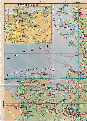 TYSKLAND GERMANY HAMBURG BREMEN VINTAGE SOUVENIR GRAPHIC ADVERTISING MAP - K-townConsignments