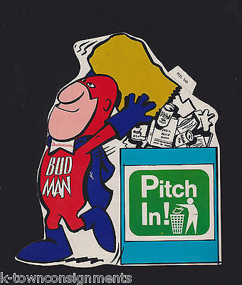 BUD MAN PRO RECYCLING BUDWEISER BEER VINTAGE GRAPHIC ADVERTISING CARTOON STICKER - K-townConsignments