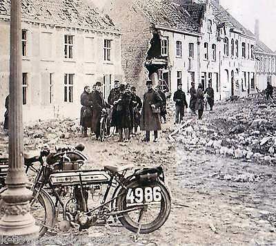 WWI DIXMUDE NIEUPORT SOLDIERS & PREACHER MOTORCYCLE BIKES MILITARY PRESS PHOTO - K-townConsignments