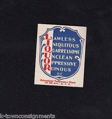 LIQUOR LAWLESS & RUINOUS VINTAGE EDUCATIONAL TEMPRANCE SHIELD GRAPHIC STICKER - K-townConsignments