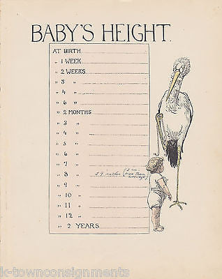 Baby's Height Chart Stork & Baby Antique Graphic Illlustration Nursery Print - K-townConsignments