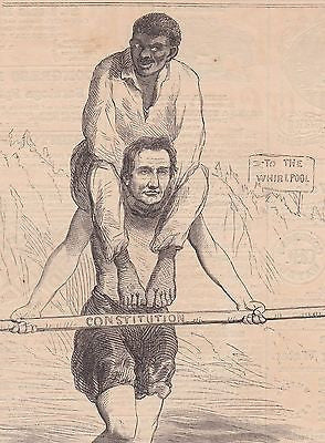 ABE LINCOLN US CONSTITUTION & BLACK SLAVE ANTIQUE POLITICAL CARTOON ENGRAVING - K-townConsignments