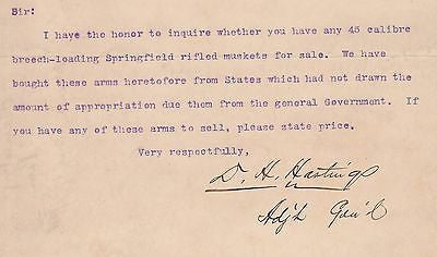 D.H. HASTINGS PA GOVERNOR AUTOGRAPH SIGNED CONFEDERATE SPRINGFIELD RIFLES LETTER - K-townConsignments