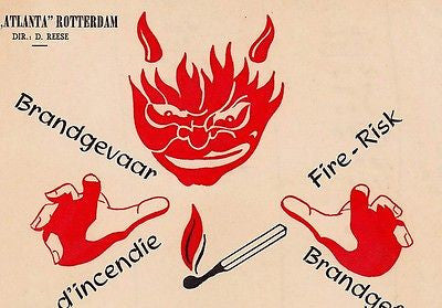 HOTEL ATLANTA ROTTERDAM NETHERLANDS VINTAGE FIRE DEVIL ANTI-SMOKING AD FLYER - K-townConsignments