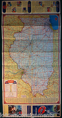 ILLINOIS IOWA GULF OIL VINTAGE GRAPHIC ADVERTISING FOLD-OUT MAP - K-townConsignments