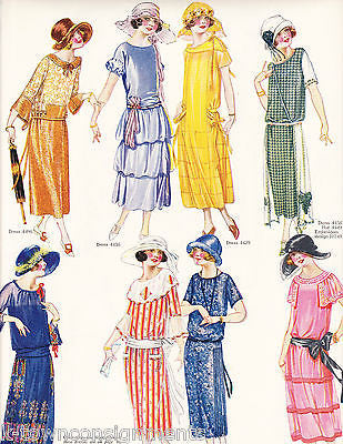 WOMEN IN DRESS HATS & MATCHING DRESS VINTAGE 1920s GRAPHIC ART FASHION AD PRINT - K-townConsignments