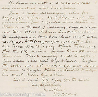 WILLIAM McCLELLAND PENNSYLVANIA CONGRESS AUTOGRAPH SIGNED STATIONERY LETTER 1876 - K-townConsignments
