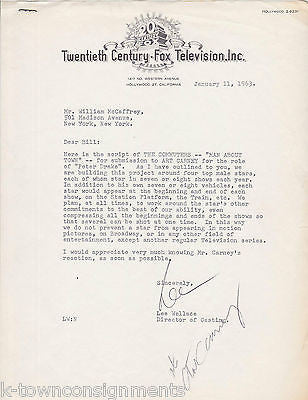 LEE WALLACE 20th CENTURY FOX EXEC AUTOGRAPH SIGNED LETTERHEAD TO ART CARNEY 1963 - K-townConsignments