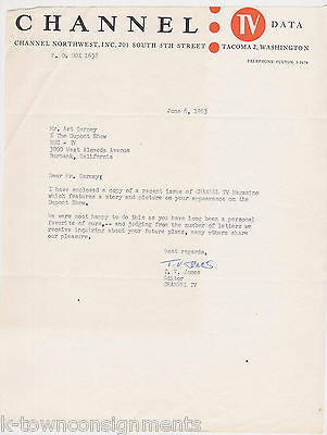 CHANNEL TV GUIDE AUTOGRAPH SIGNED LETTERHEAD T.V. JONES TO ART CARNEY JUNE 1963 - K-townConsignments