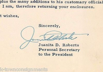 JUANITA ROBERTS PRESIDENT JOHNSON SECRETARY AUTOGRAPH SIGNED WHITE HOUSE LETTER - K-townConsignments