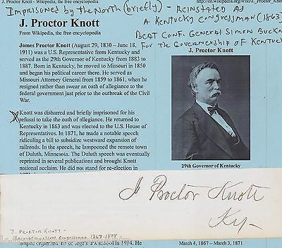 J. PROCTOR KNOTT IMPRISONED KENTUCKY CONGRESSMAN ANTIQUE AUTOGRAPH SIGNATURE - K-townConsignments