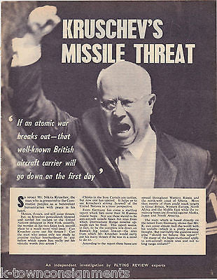KRUSCHEVS MISSILE THREAT ATOMIC COLD WAR VINTAGE NEWS ARTICLE PRINT - K-townConsignments
