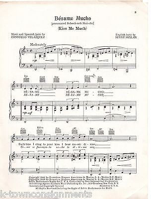 BESAME MUCHO KISS ME MUCH 1950s SHEET MUSIC - SUNNY SKYLAR & CONSUELO VALAZQUEZ - K-townConsignments