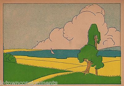 BEAUTIFUL TREES & CLOUDS LAKE SCENE ANTIQUE GRAPHIC ART POSTER PRINT DISPLAY - K-townConsignments
